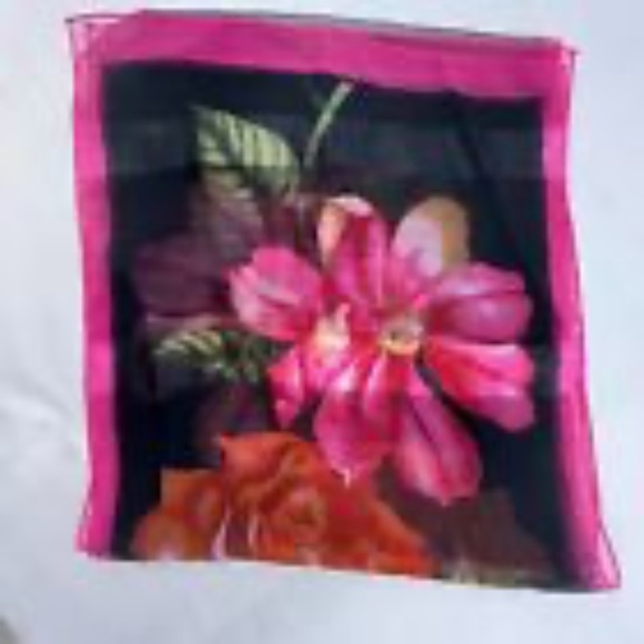 Rectangle Scarf Floral Sheer with Rolled Edges Striped Large Flowers 57" x 13" - Picture 5 of 6